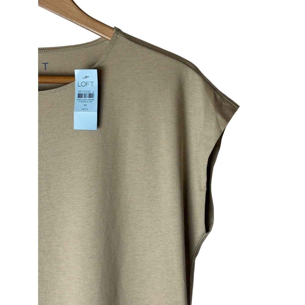 LOFT Knit Tee Women Medium Petite Tan Brown NWT Cap Sleeve Crew Neck Top Preppy - Picture 5 of 9